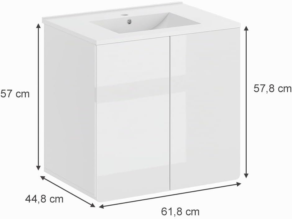 Vicco Waschbeckenunterschrank Izan, Weiss Hochglanz, 57 x 57.8 cm Badmöbel Set Izan 1, Badmöbel Set