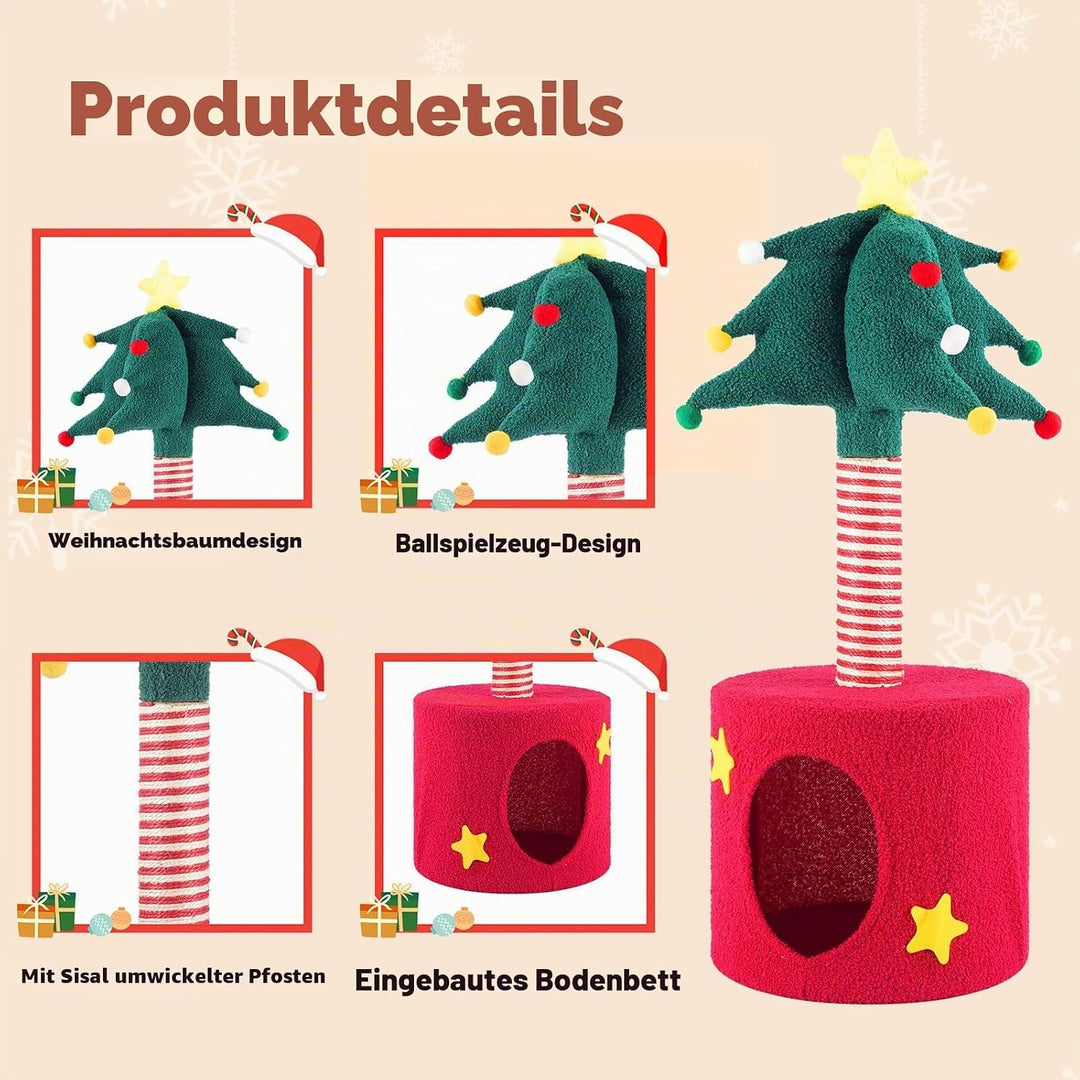 Kratzsäulen für Katzen Kratzbaum mit Dekorativem Weihnachtsbaum Katzenkratzbaum mit Katzenhöhle Inte