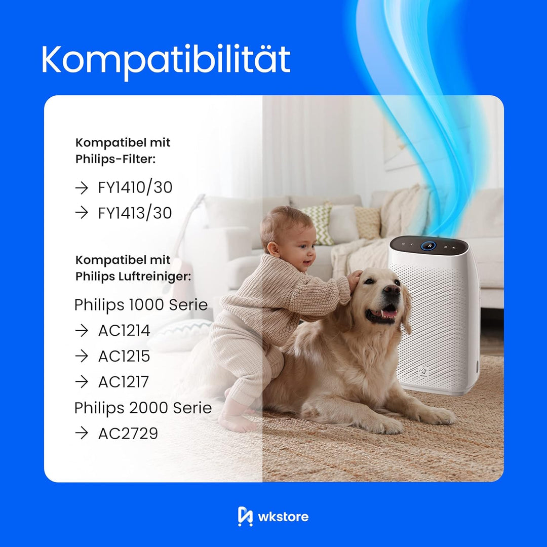 wkstore 2er Ersatzfilter-Set für Philips Luftreiniger AC1214 AC1215 AC1217 AC2729 | HEPA + Aktivkohl