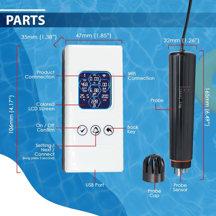 Smart Water Quality Tester Wireless WiFi Multi-Parameter Wasserqualitätsmesser für pH/ORP/TDS/EC/Sal