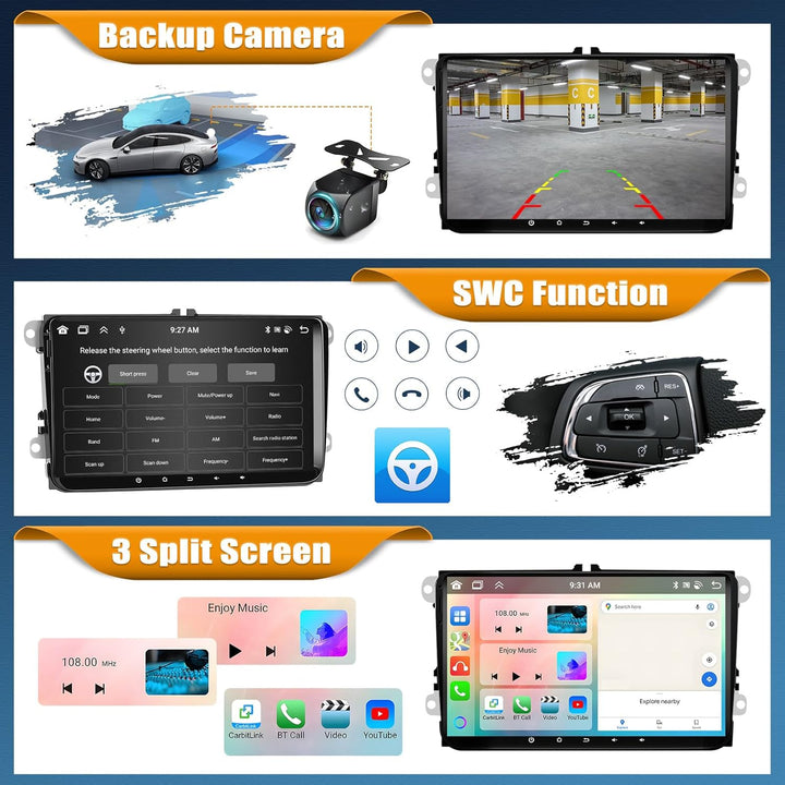 [8 Core 4G+64G] CAMECHO Autoradio Android 13 für VW Golf 5 6 Polo Skoda Passat mit Wireless Carplay
