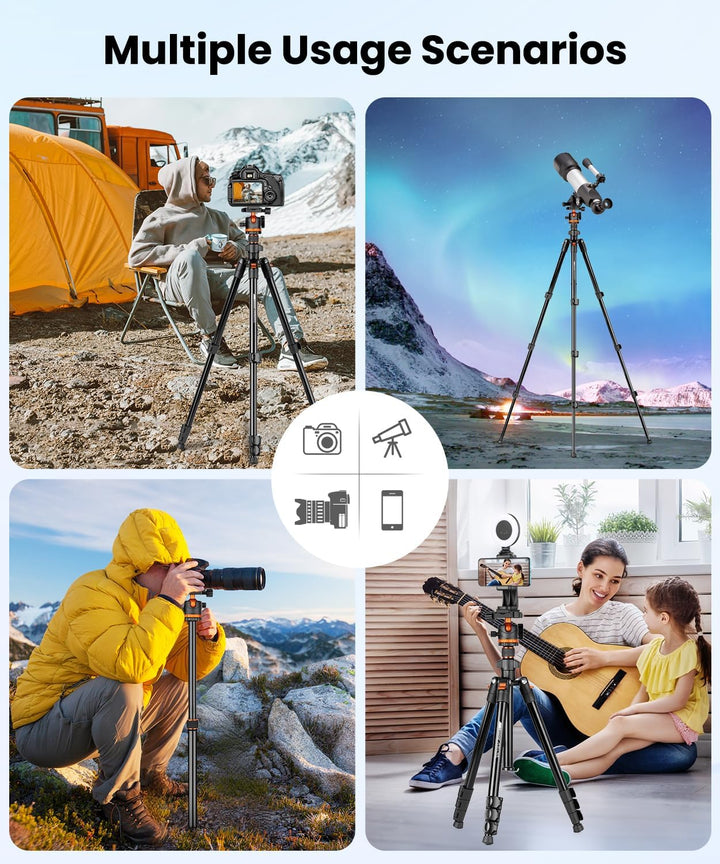 JOILCAN Aluminium Kamera Stativ, 168cm Robustes Reisestativ mit 360° Panorama Kugelkopf & Handyhalte