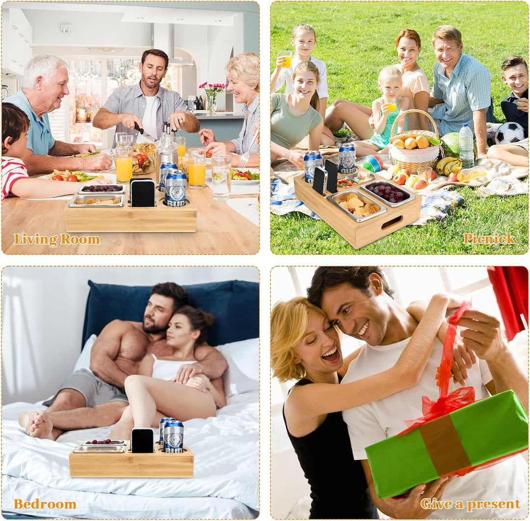 Sprifityy Couchbar Snackbox, Sofa Tablett, Mit Snackschalen Aus Edelstahl,mit Abnehmbarer Deckel, Sn