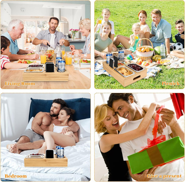 Sprifityy Couchbar Snackbox, Sofa Tablett, Mit Snackschalen Aus Edelstahl,mit Abnehmbarer Deckel, Sn