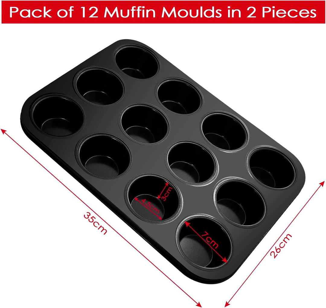 Fousenuk Muffinform, 2er-Pack Karbonstahl Muffinblech für 12 Muffins, Antihaftbeschichtet Backform,