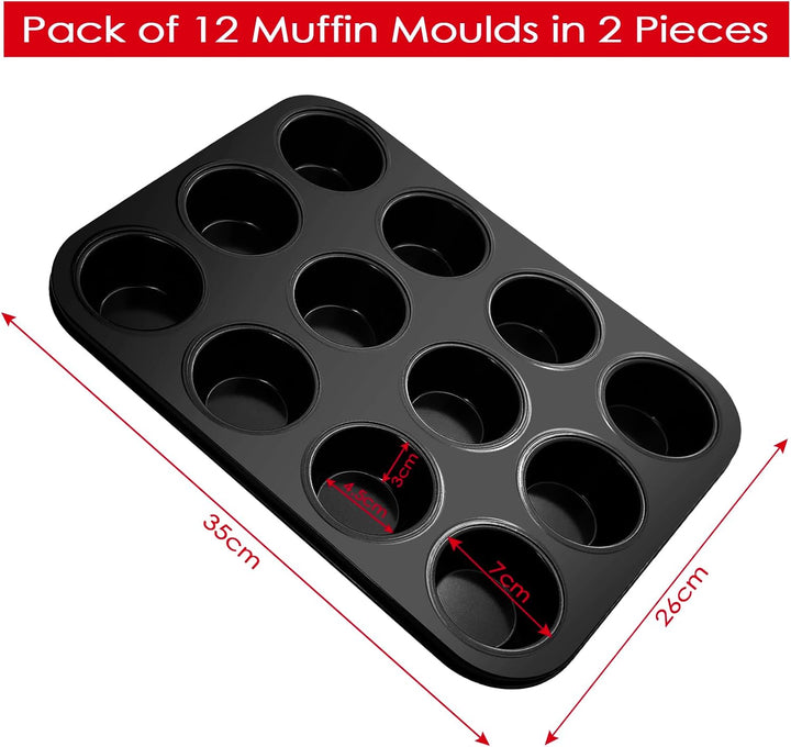 Fousenuk Muffinform, 2er-Pack Karbonstahl Muffinblech für 12 Muffins, Antihaftbeschichtet Backform,