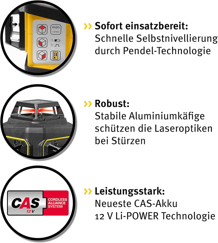 Stabila 12-V-System Kreuzlinienlaser LAX 600, selbstnivellierend, 3 x 360° rote Laserlinien, max. Re