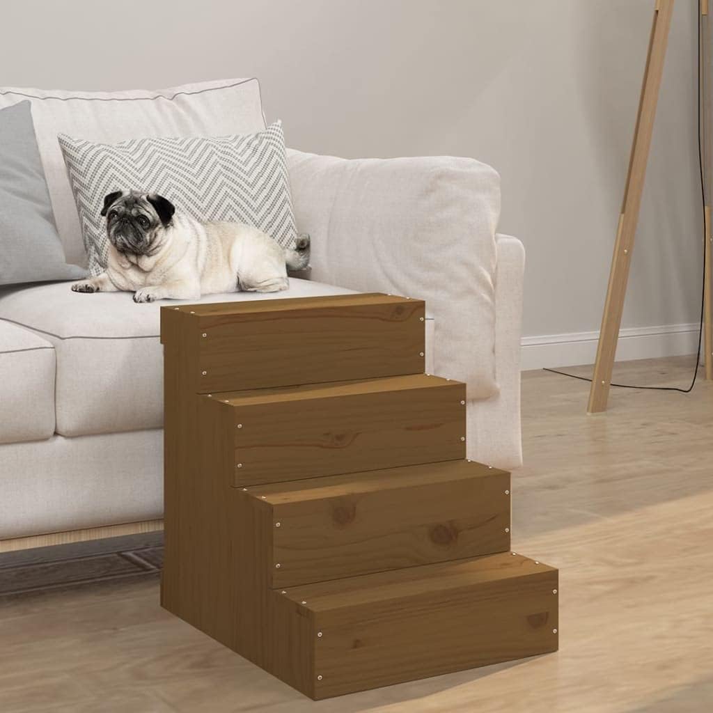 vidaXL Haustiertreppe, Hundetreppe mit Holzrahmen, Katzentreppe mit 3 Stufen, Aufstiegshilfe Treppe