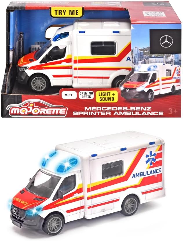 Majorette MOJORETTE Grand Series 213712001038 Ambulanz aus Metall und Kunststoff, 12,5 cm, Licht und