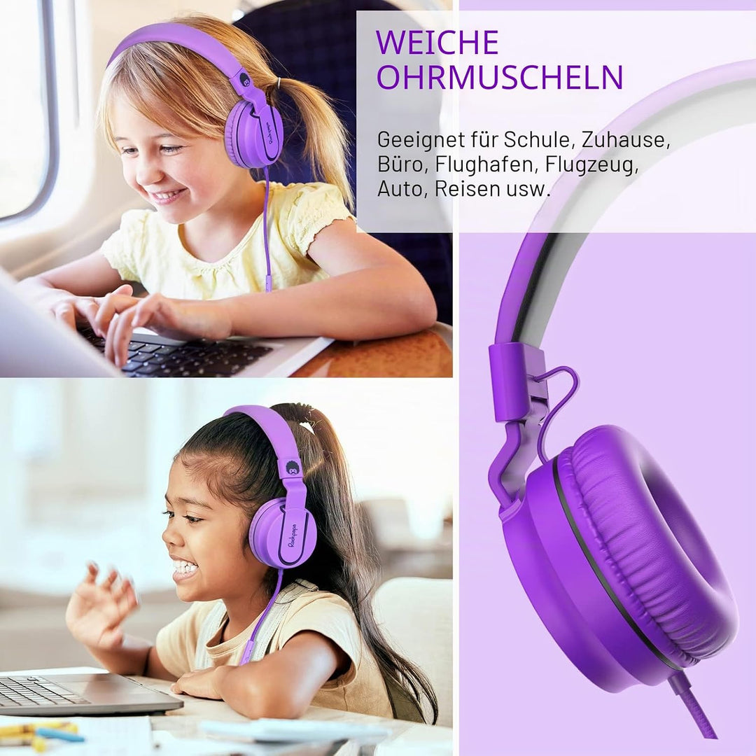Rockpapa 952 Kinder Kopfhörer mit Kabel, Kopfhörer Kinder Mädchen, HD Mikrofon, Klinke 3.5 mm, Faltb