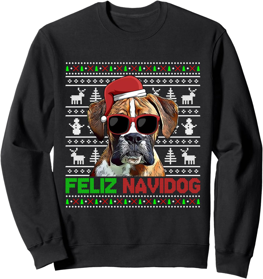 Boxer Hund Feliz Navidog Funny Christmas Sweatshirt