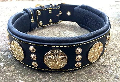 Bestia "Maximus'' Echtleder Hundehalsband für grosse Hunde. 100% Leder. Weich Gepolstert XL- 57.5 bi