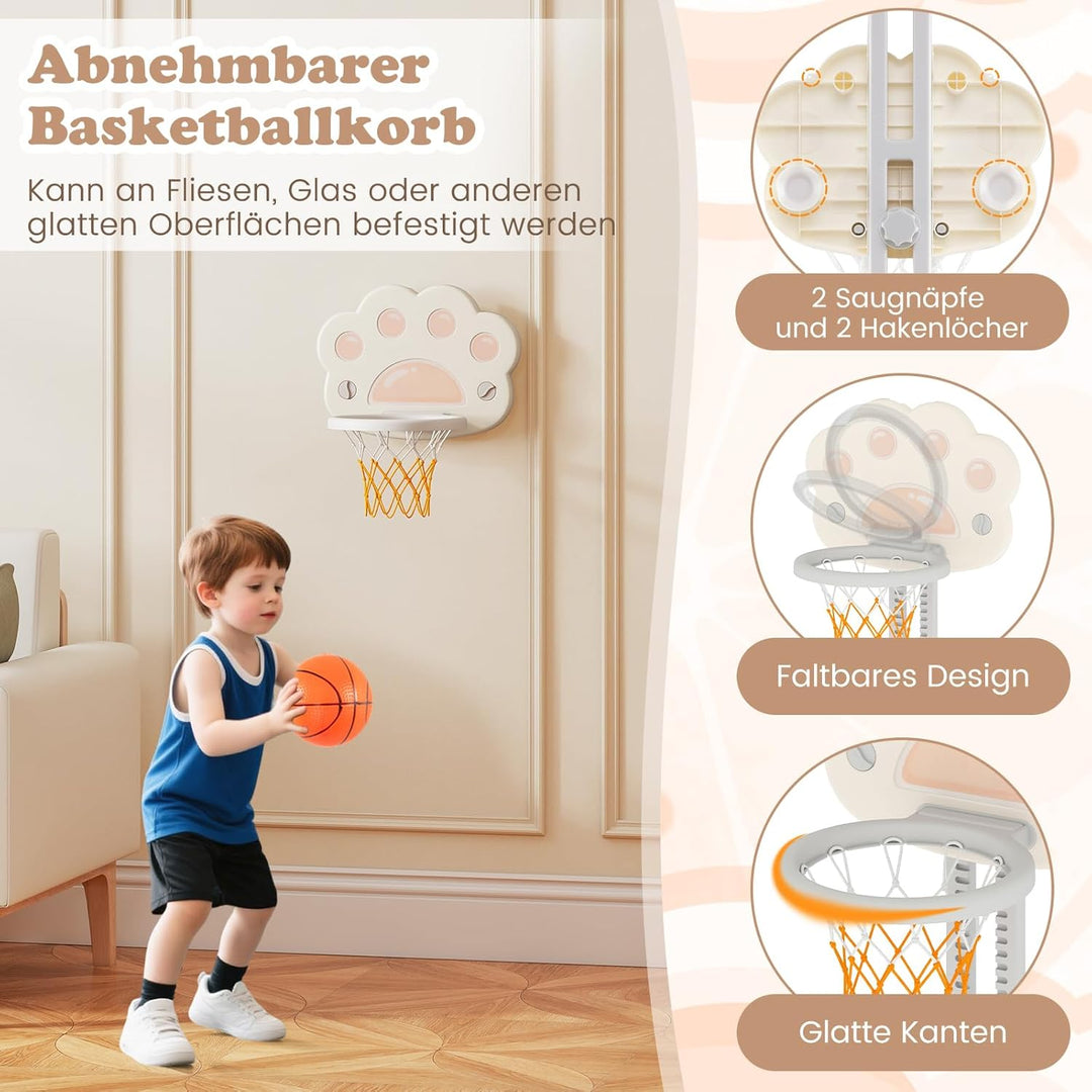 DREAMADE Basketballkorb Kinder, Basketballständer höhenverstellbar mit Fussballtor & Golfspiel, Mini