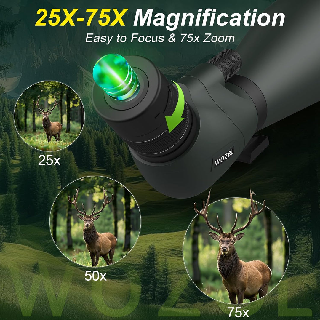 WOZEL HD-Spektiv, 25–75 x 100 mm, 45 Grad abgewinkelt, BAK4-Prisma, High-Definition, wasserdicht, fü