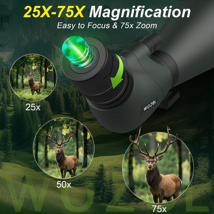 WOZEL HD-Spektiv, 25–75 x 100 mm, 45 Grad abgewinkelt, BAK4-Prisma, High-Definition, wasserdicht, fü