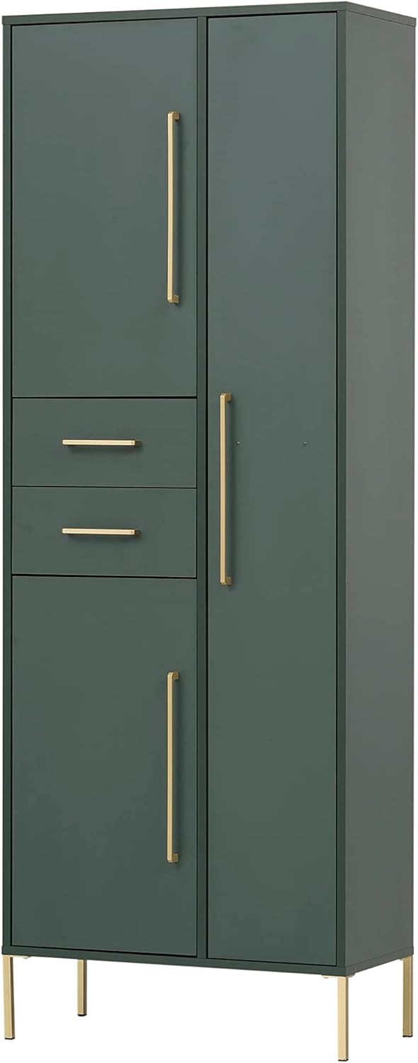 Schildmeyer Kent Hochschrank 701758, waldgrün/Gold, 67,1 x 33,1 x 184,3 cm Geschlossen Waldgrün / Go
