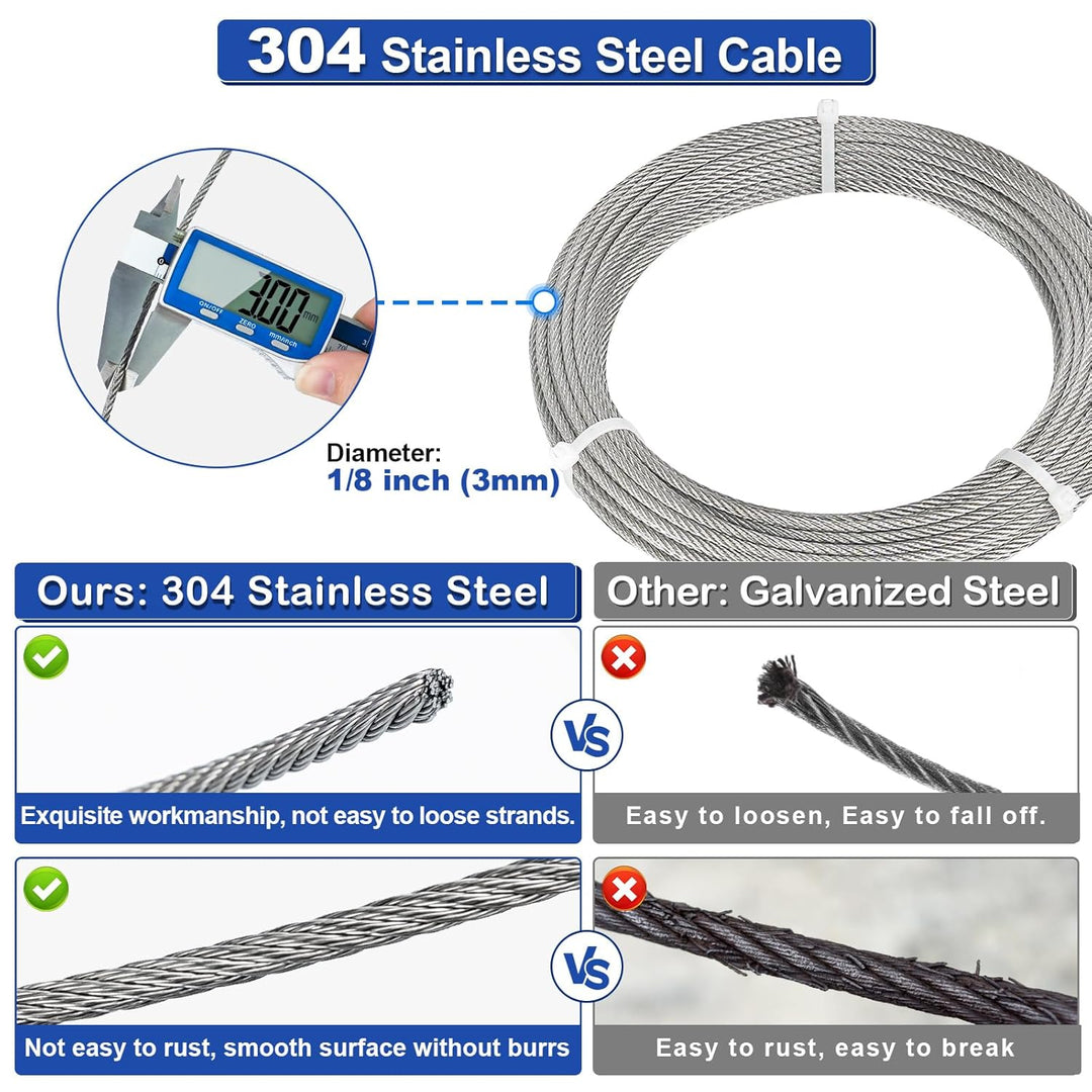 TooTaci Edelstahlseil 3mm Set,15M Drahtseil Rankhilfe Set,304 Edelstahl Stahlseil &amp; M6 Seilspanner S