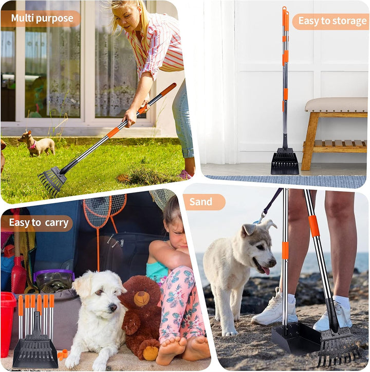 HAPPY HACHI Hundekotschaufel und Harke Set, Hundekotsammler mit verstallber Länge Griff, für grosse