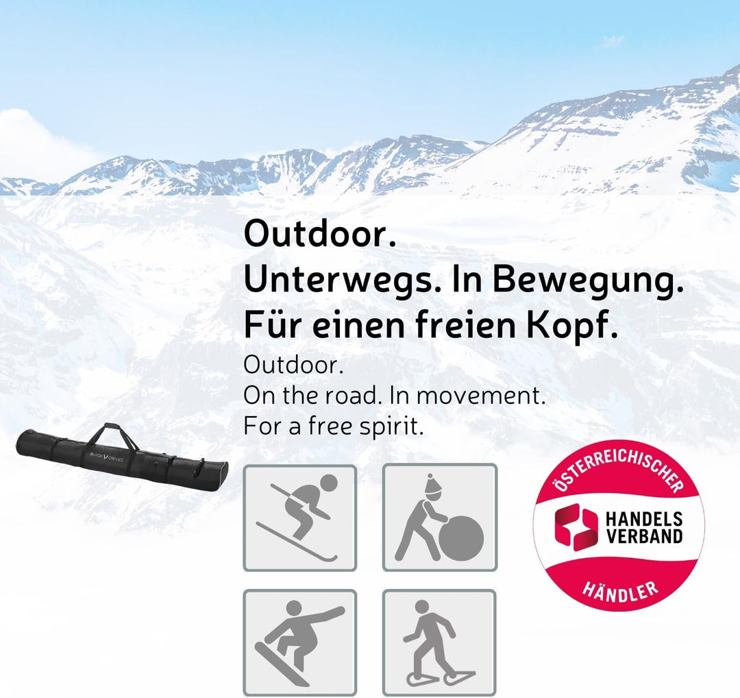 Black Crevice Skitasche mit Rollen für 2 Paar Skier + Stöcke I Ski Bag mit 2-Wege Reissverschluss I