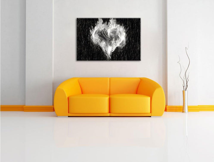Pixxprint Dark - Herz aus Feuer und Wasser als Leinwandbild/Grösse: 100x70 cm/Wandbild/Kunstdruck/fe