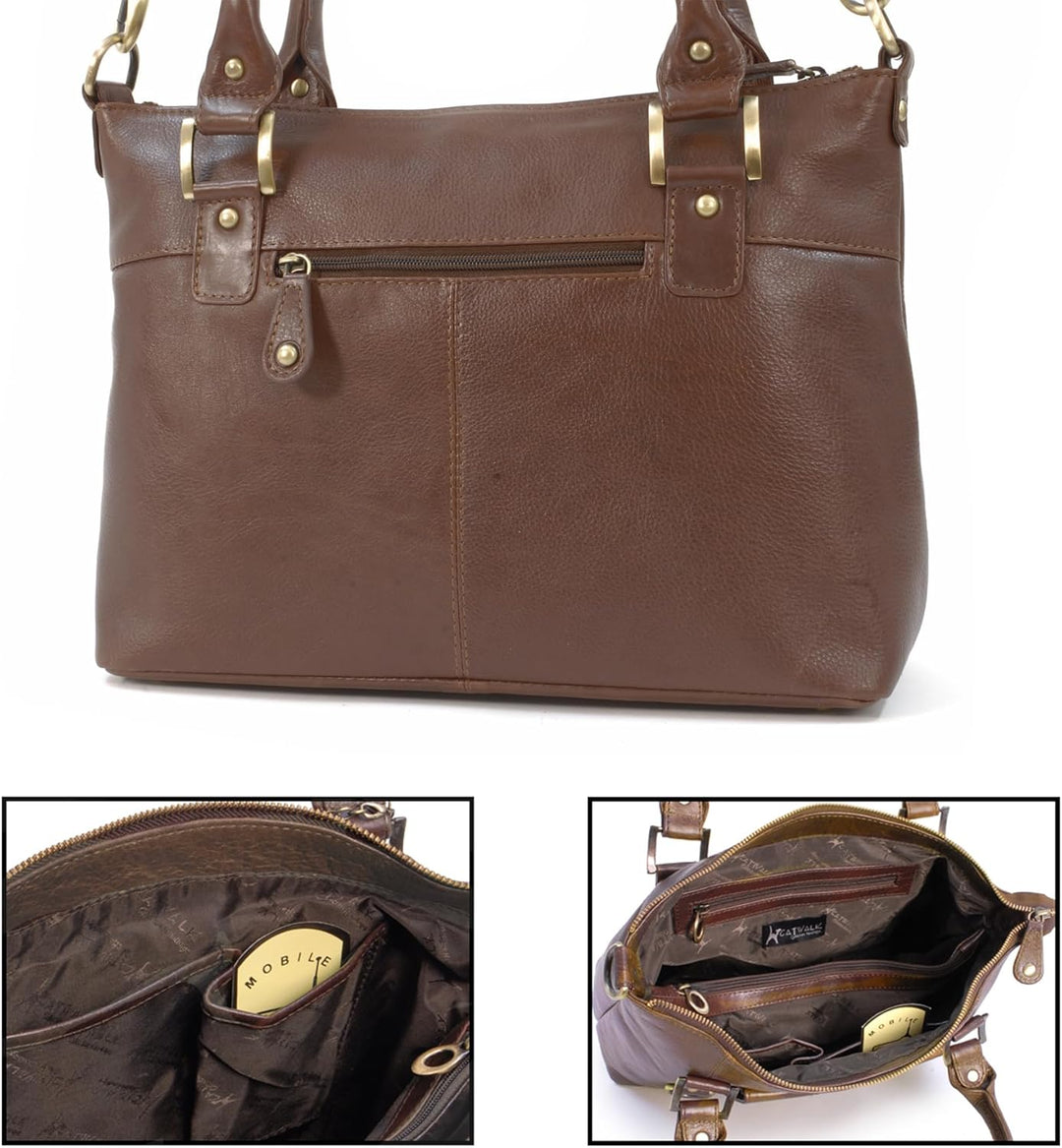 Catwalk Collection Handbags - Damen Leder Schultertasche Gross - Umhängetasche Gross - Arbeitstasche