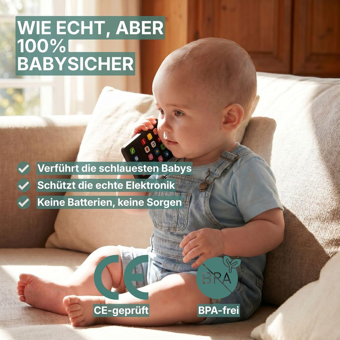 Baby Fernbedienung + Baby Telefon & Beissring - 100% Silikon Beissspielzeug, lebensechtes Spielzeug-
