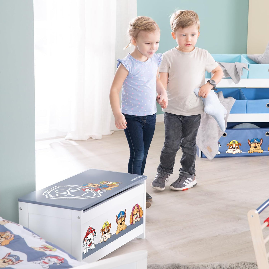 roba Spielzeugtruhe Paw Patrol für Kinder aus Holz - Aufklappbare Sitzfläche mit Dämpfungsbeschlag -