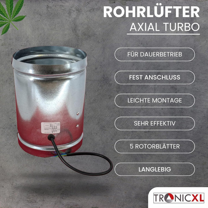 TronicXL 250mm Premium Industrie Axial Rohrlüfter Metall Grow Abluftventilator für Growroom Grower A
