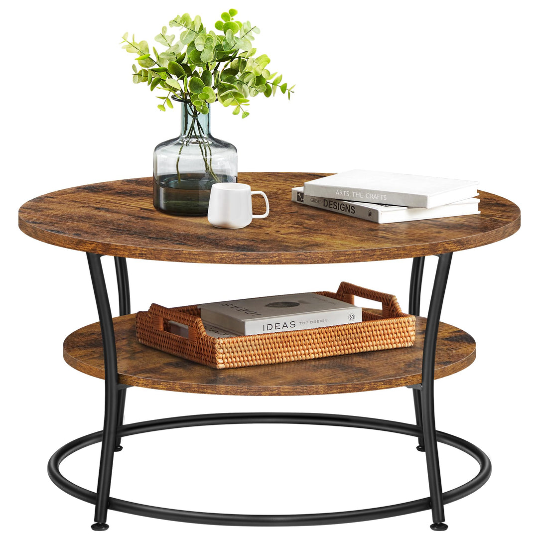 VASAGLE Couchtisch rund, Wohnzimmertisch, Sofatisch mit Ablage, einfacher Aufbau, Metall, Industrie-