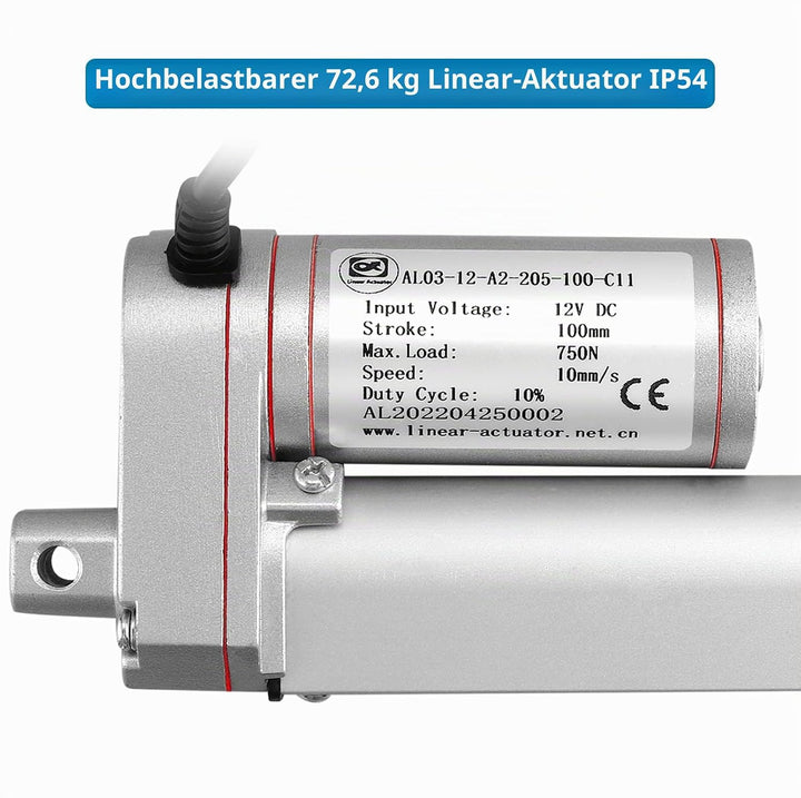 Linear Actuator DC 12V 750N 100mm + Drahtlose Fernbedienung Kit, Linearantrieb Motor Linearmotor Ver