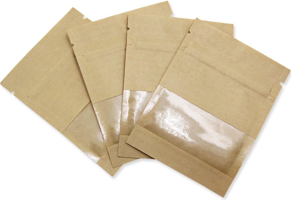 WACCOMT Pack 100 Stücke Reissverschluss Heisssiegel Kraftpapier Aufbewahrungstasche Verpackung mit T