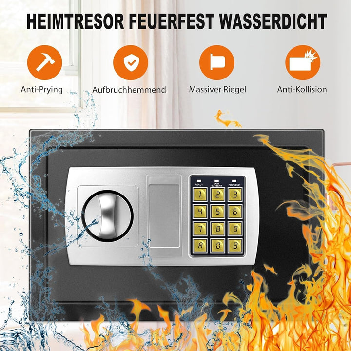 Feuerfest Wasserdicht Tresor für Zuhause mit Schlüsselschloss,8.5L Tragbarer Tresor Für Bargeld Medi