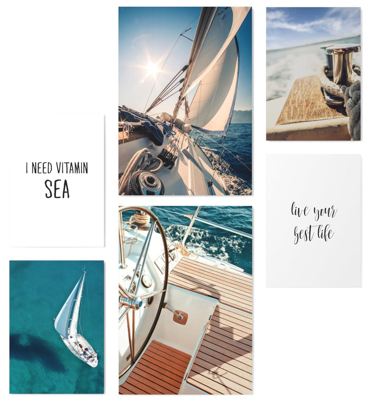 Papierschmiede® Mood Poster Set Segeln, Bilder Wohnzimmer Deko Schlafzimmer, 2x DIN A3 und 4x DIN A4