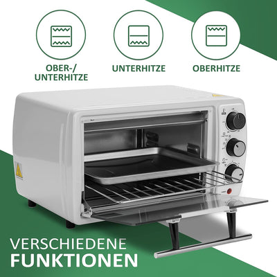 Mini Backofen 13 Liter | 1200 Watt | Pizzaofen | 65°-230°C | Timer | aufklappbares Krümelblech | Min