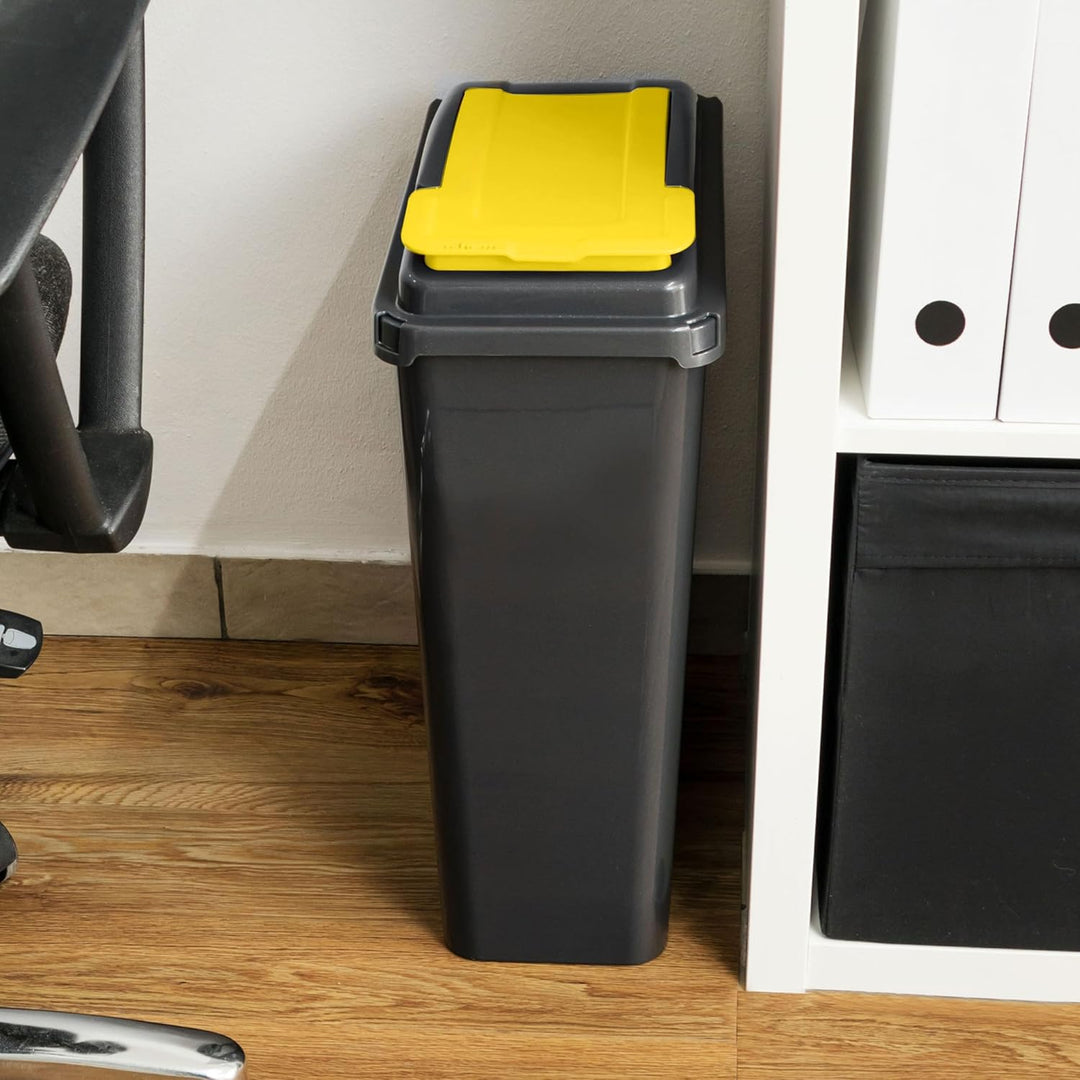 Mülltonne 25 Liter Schwarz-Gelb, Mülleimer Küche, Mülltrennsystem, Abfalleimer Küche, Trash Bin, Mis