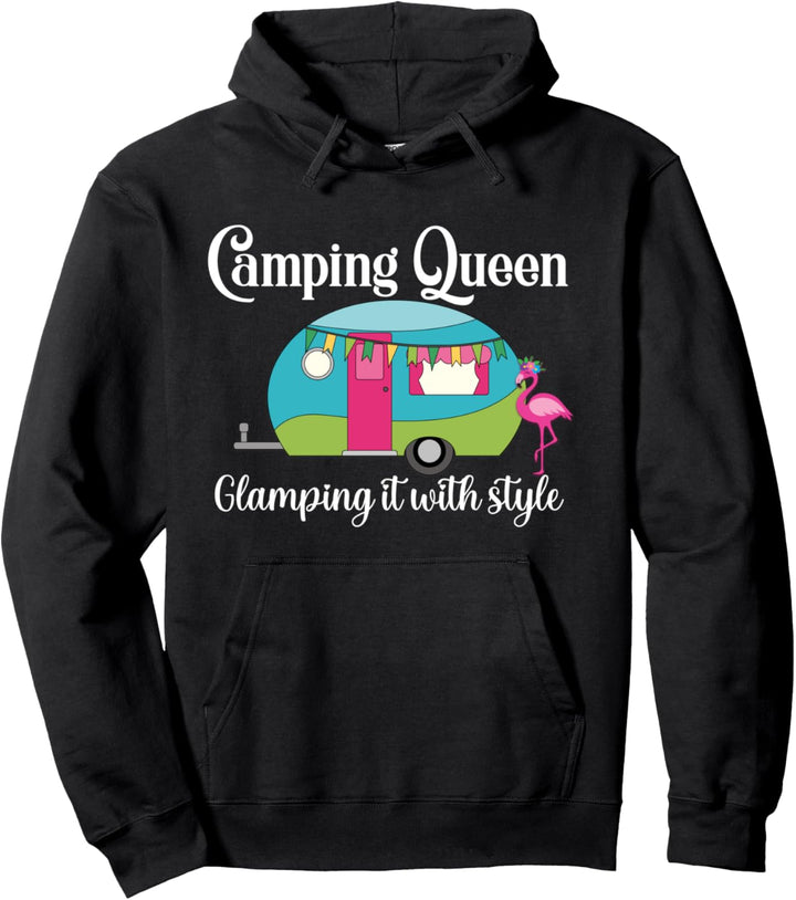 Camping Queen Glamping Style Queen of the Camper RV Flamingo Pullover Hoodie