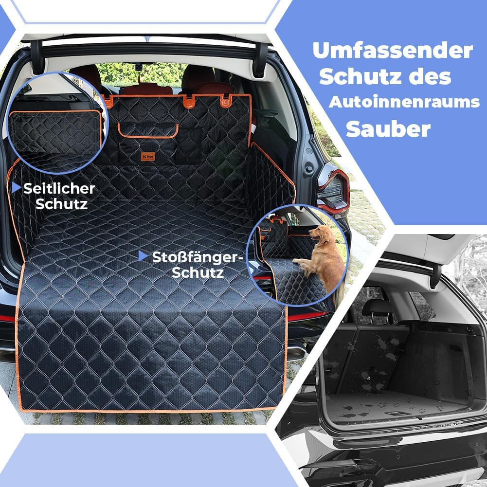 KYG Kofferraumschutz Hund Gesteppte Hundedecke & Schutzmatte mit Seiten- und Ladekantenschutz, Wasse