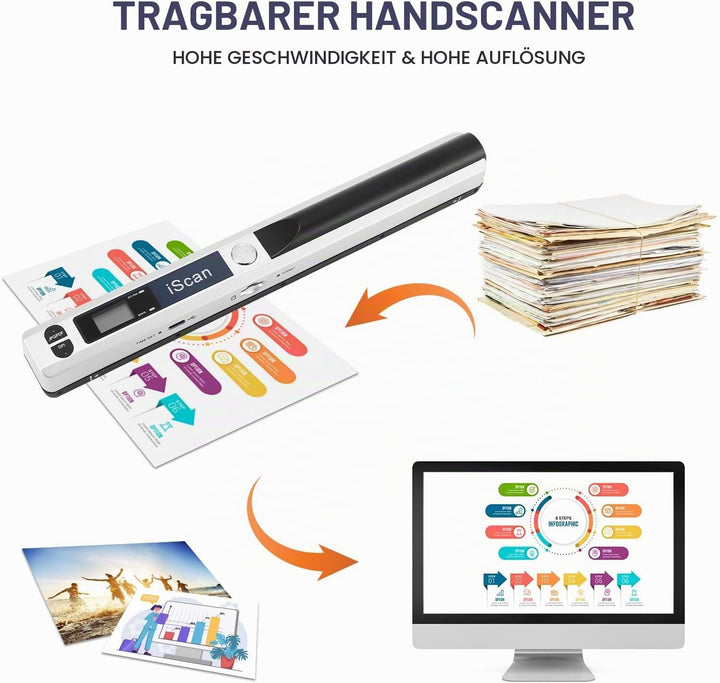 AOZBZ Tragbarer Dokumentenscanner, 900 DPI, Handgerät, USB-Bildscanner, A4, Farbfoto, mobiler Scanne