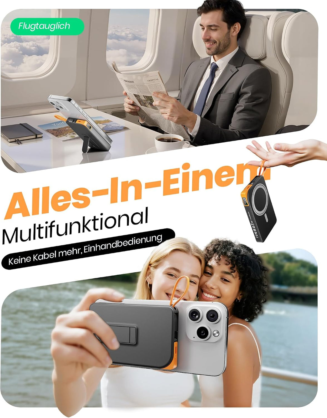 Power Bank für MagSafe iPhone 10000mAh, 3 in 1 Magnetische Schnellladen PowerBank for i-Phone Air 17