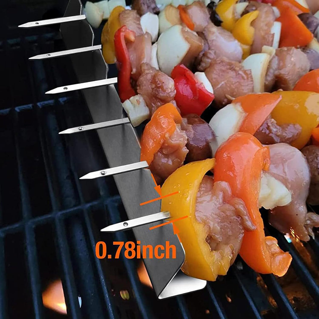 4 Stück Grill Spiesse Rack, Edelstahl Spiesse Halte, BBQ Halterung für 6 Spiesse, BBQ Grillen Zubehö