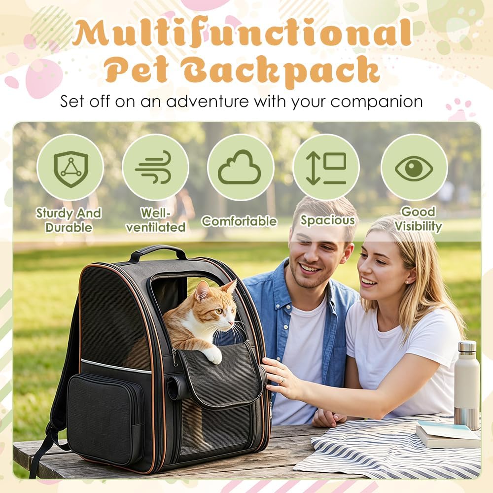Erweiterbar Katzenrucksack Hunderucksack für Katzen Hunde bis 7kg, Schwarz | Katzentransporttasche m