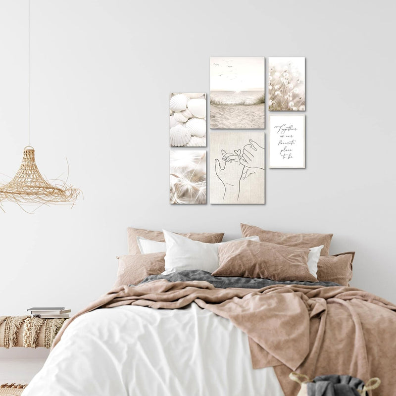 Novart Bilder Set - AUFHÄNGFERTIG - KEIN EXTRA RAHMEN BENÖTIGT - Boho Strand Modern Beige - Wohnzimm