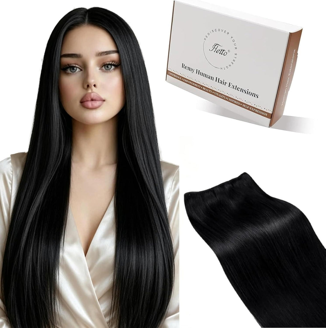 Hetto Echthaar Tressen Extensions Schwarz 50cm Tressen Echthaar Extensions Remy Extensions Tressen E