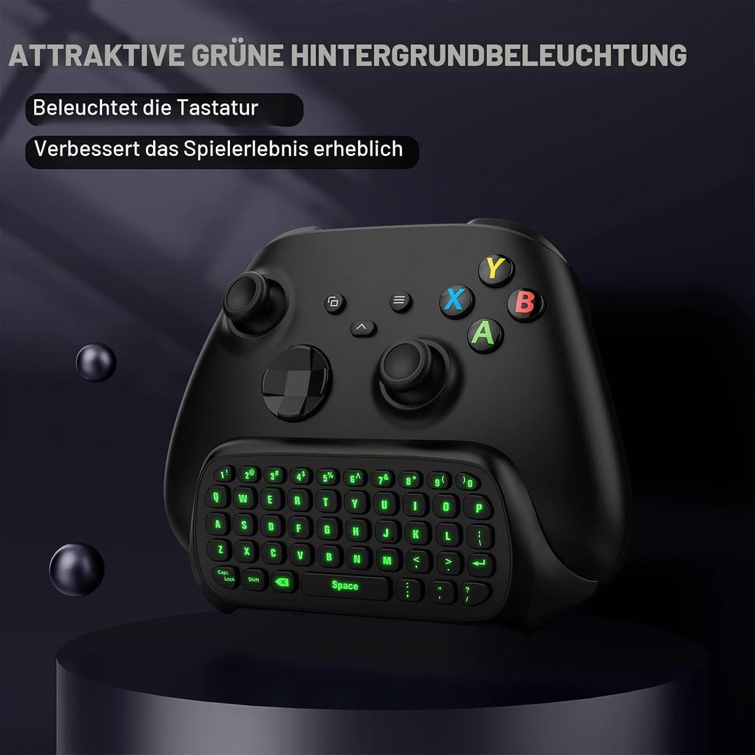 MoKo Xbox Mini Tastatur, 2.4G Empfänger Wireless Chatpad Game Tastatur mit Headset Green Hintergrund