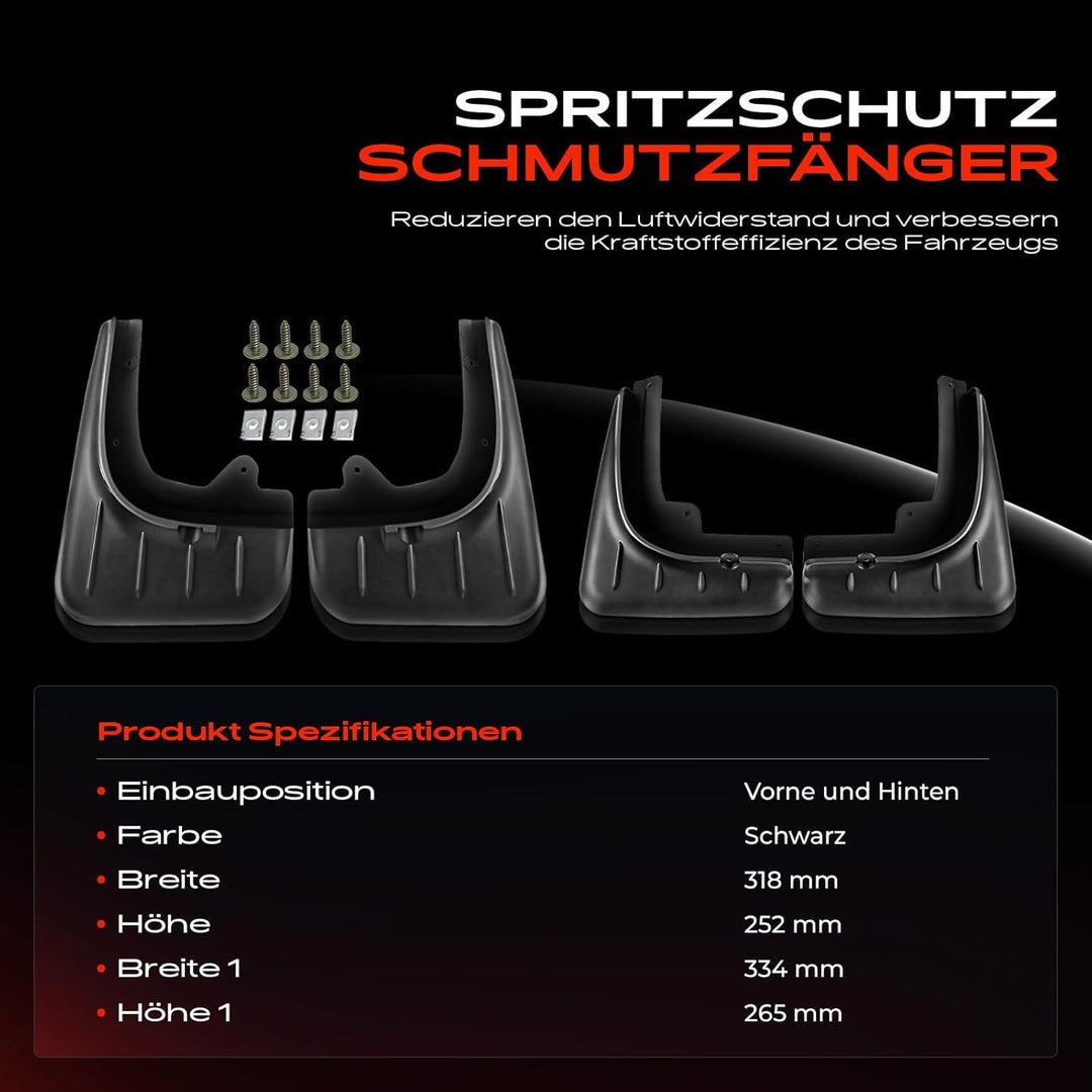 4x Spritzschutz Schmutzfänger Vorne Hinten Links und Rechts für Cayenne 92A 2010-2018