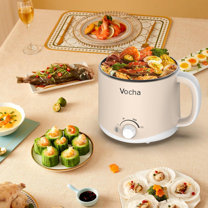 Vocha Elektrischer Hot Pot mit Warmhaltefunktion, 1.6L Antihaft-Elektrische Pfanne, Tragbarer Reisek