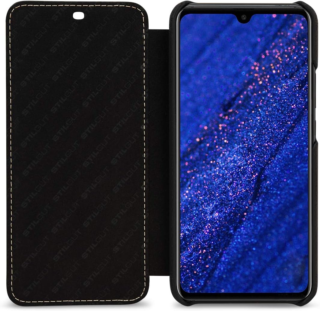 STILGUT Lederhülle für Huawei Mate 20 Lite Book Type, schwarz, schwarz