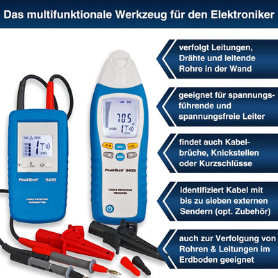 PeakTech 3435 Leitungssuchgerät mit Sender & Empfänger bis 2m Empfangstiefe [3 Jahre Garantie] Spann