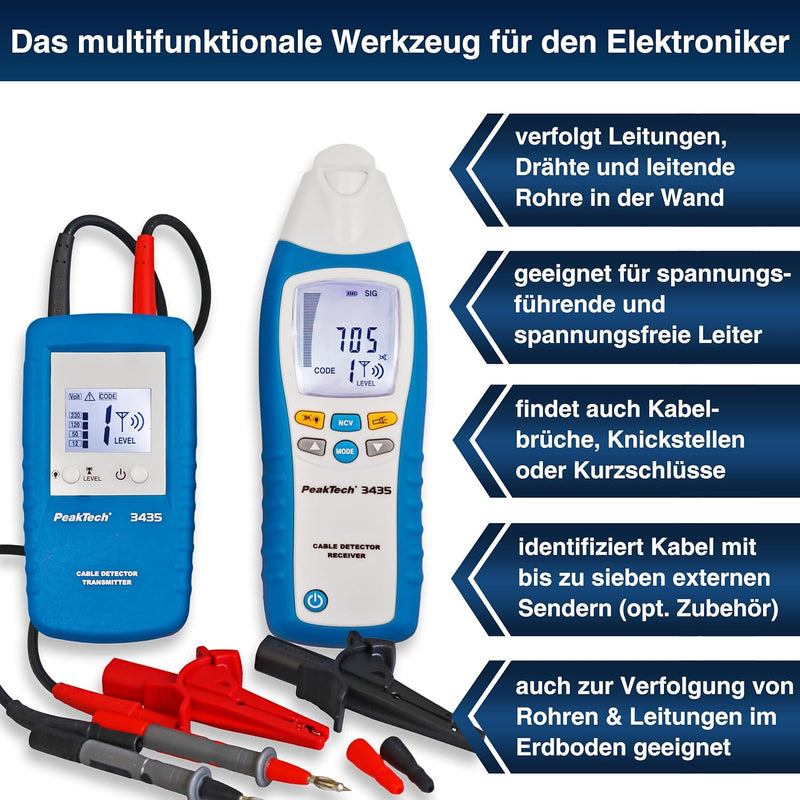 PeakTech 3435 Leitungssuchgerät mit Sender & Empfänger bis 2m Empfangstiefe [3 Jahre Garantie] Spann