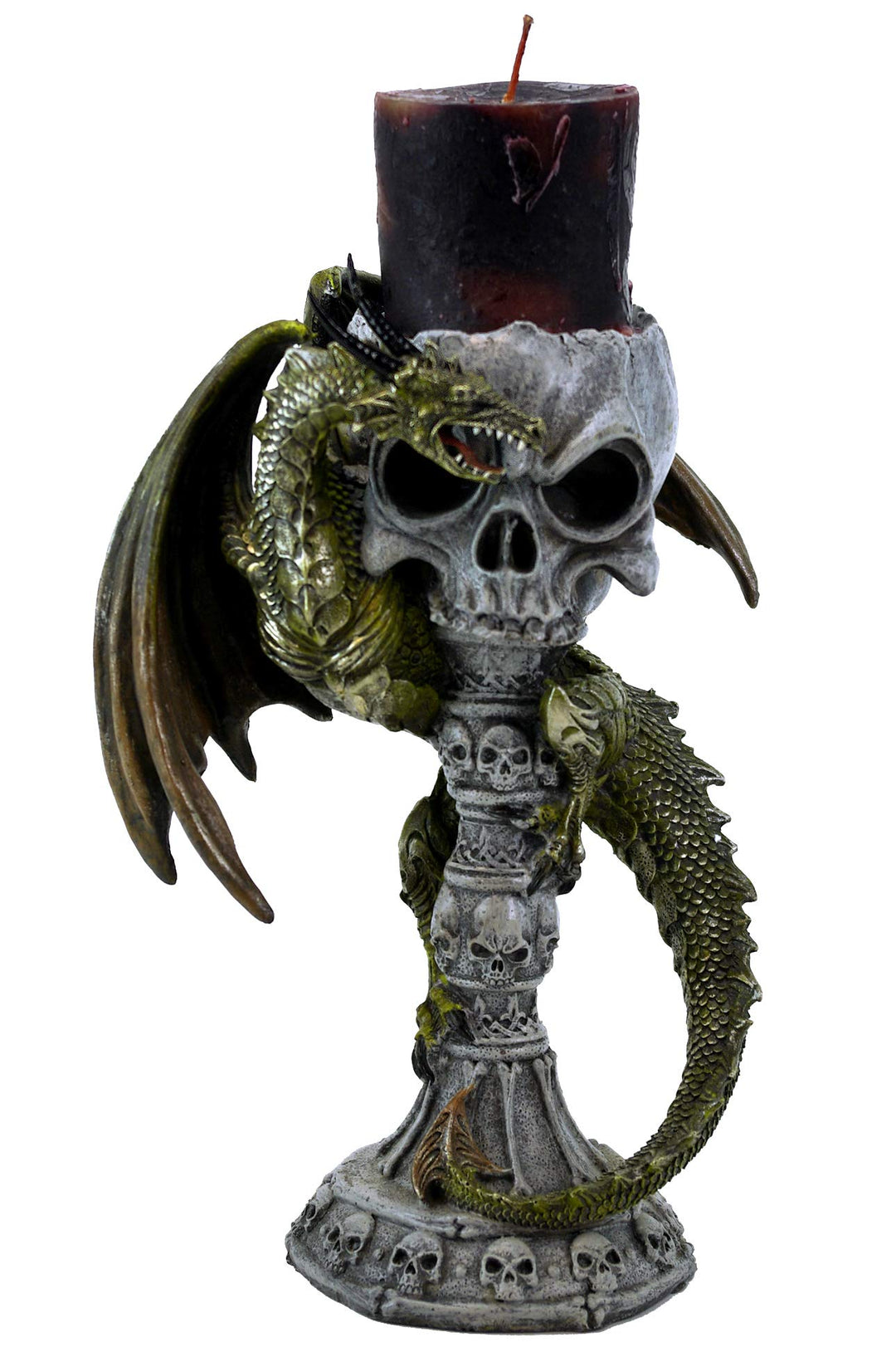 GeKi Trend Drachen Figur Kerzenständer Totenkopf mit Kerze Fantasy Gothic Dekofigur 26 cm gross